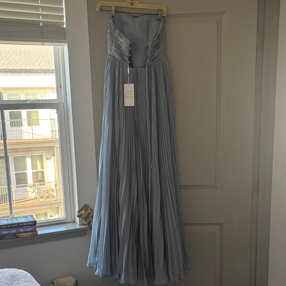 Amazon Strapless Dusty Blue Pleated Dress - Picture 3 of 5
